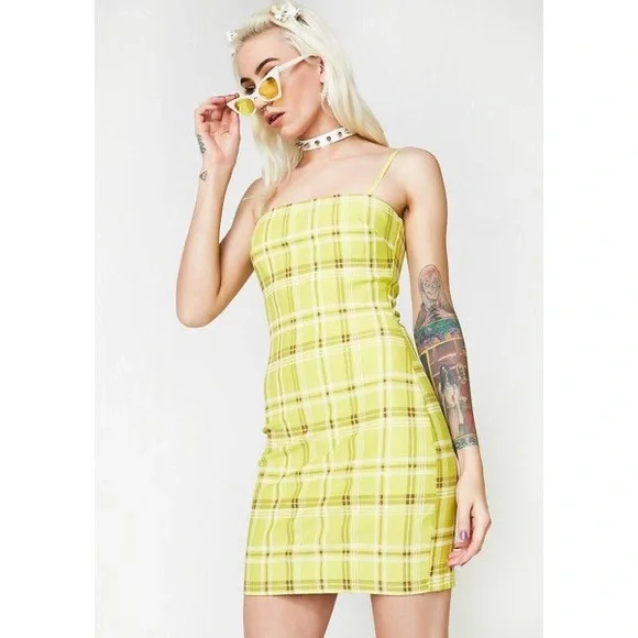 green plaid bodycon dress Preppy Pastel Green and Pink Tartan Plaid Bodycon Dress XS main image 1